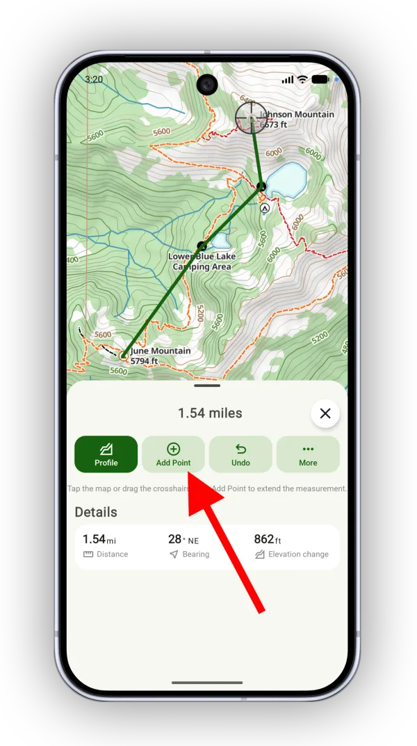 The Add Point button for a multi-segment measurement