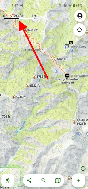 The map scale bar in the top-left corner of the map