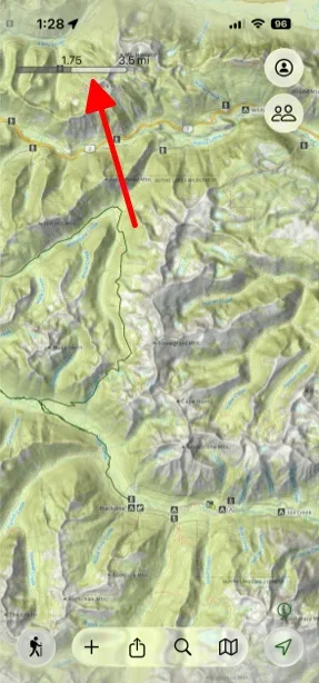 The map scale bar in the top-left corner of the map