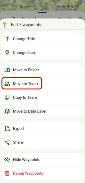 Move to Team for several selected waypoints