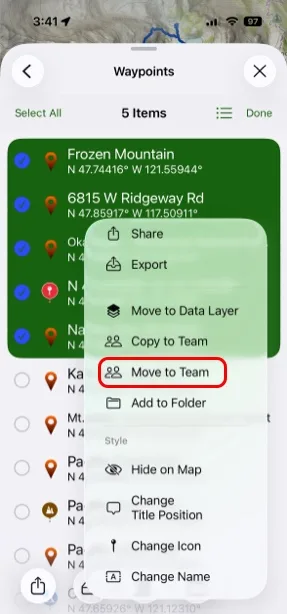 Move to Team for several selected waypoints