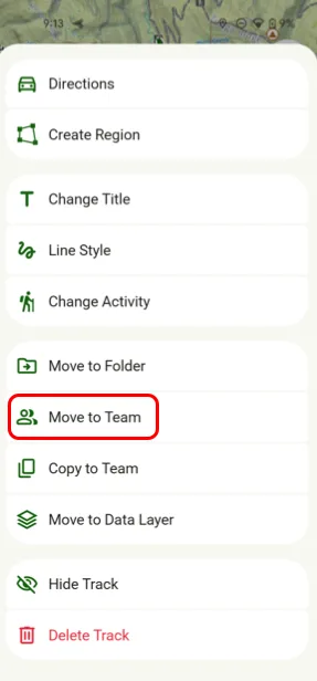 Move to Team in the item's More menu