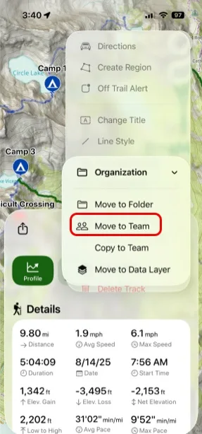 Move to Team in the item's More menu