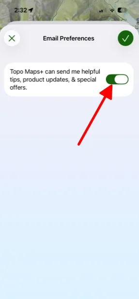 The email toggle on the Email Preferences screen