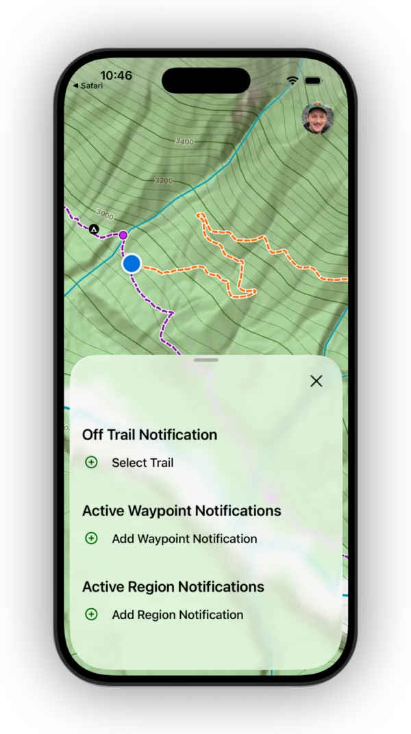 The Select Trail option under Off Trail Notification
