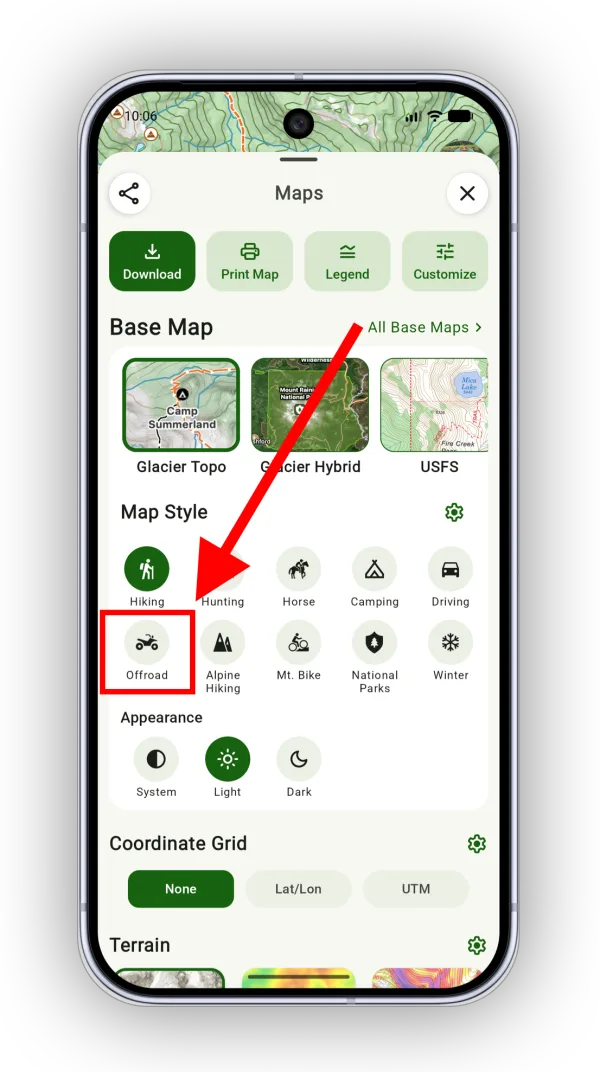 The Offroad style in the Maps panel