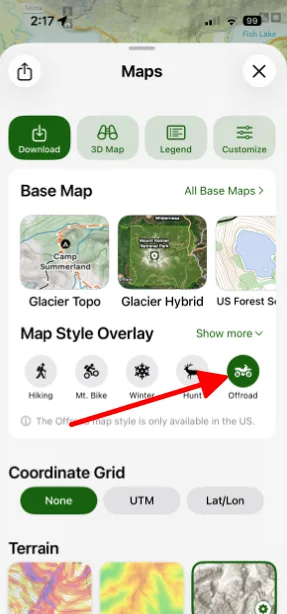 The Offroad style in the Maps panel
