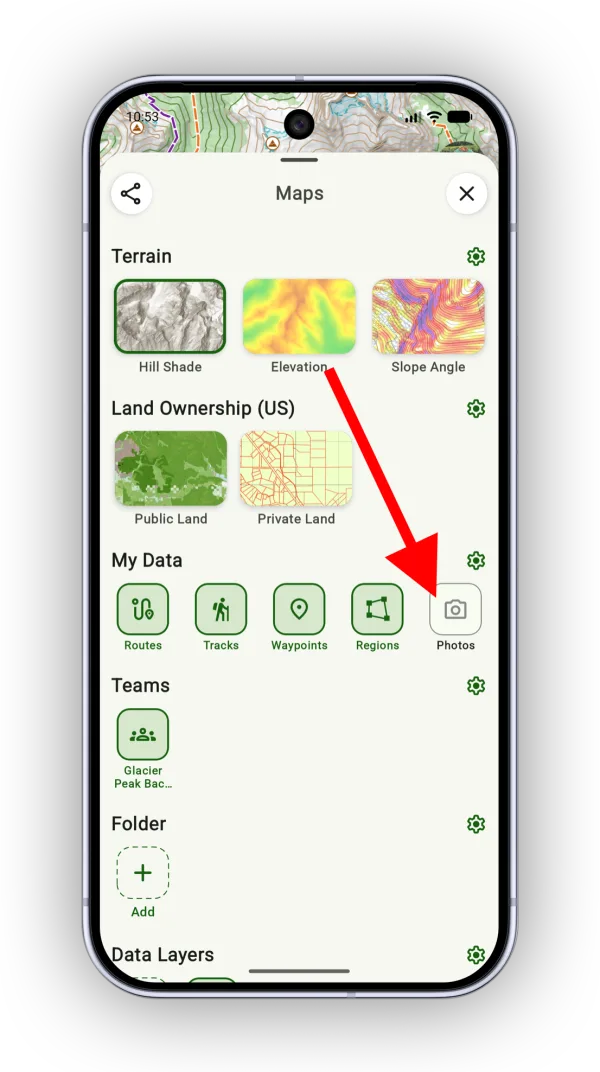 Photos in the My Data section of the Maps panel