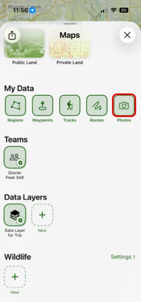 Photos in the My Data section of the Maps panel