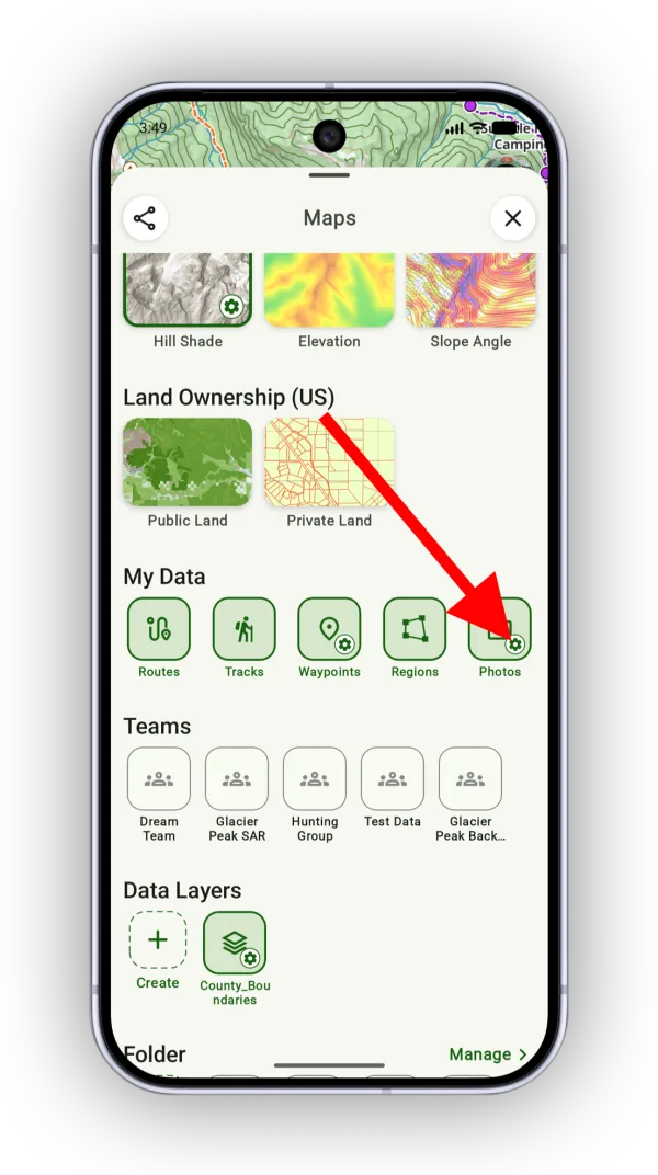 The settings icon in the My Data section