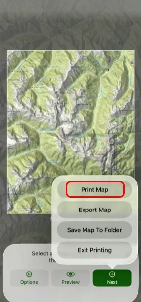 Print Map, Export Map, and Save Map To Folder options