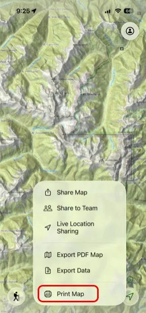 Print Map and Export PDF Map in the Share menu