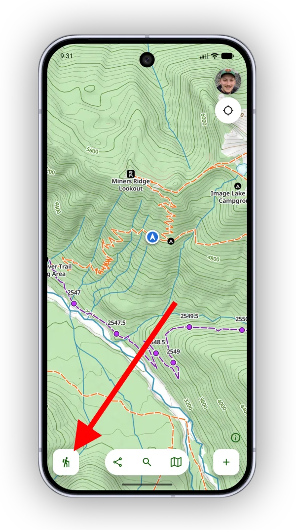 The Hike button in the bottom-left corner of the map
