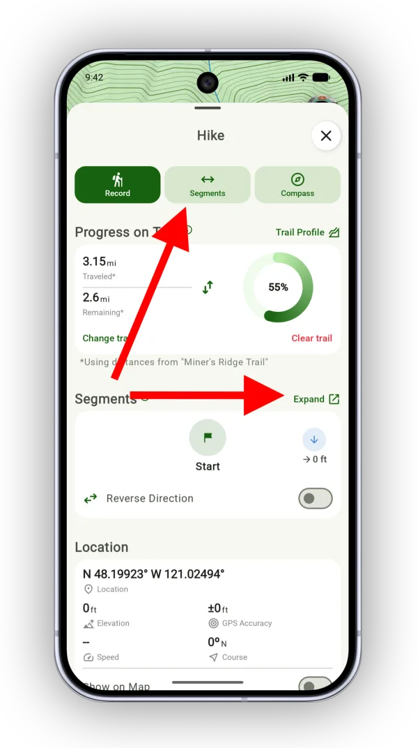 The Segments button and the Expand link on the Segments section