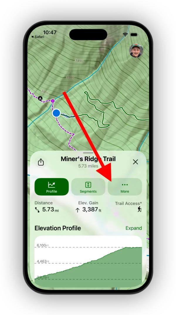 The More button on a trail’s info panel