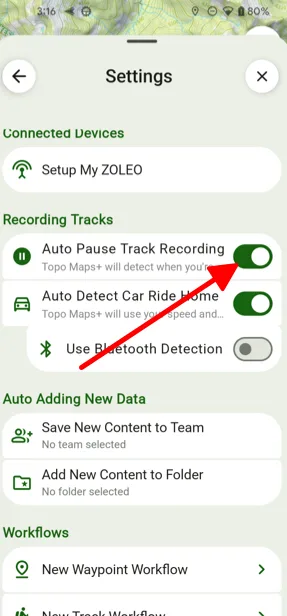 The Auto Pause Track Recording setting