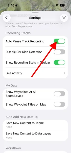 The Auto Pause Track Recording setting