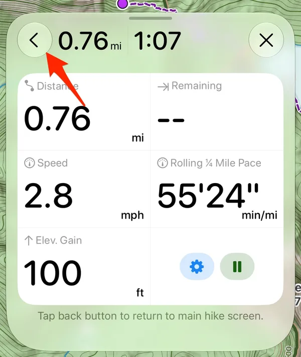 The back button in the top-left corner of Focus mode