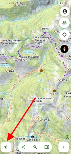 The Hike button in the bottom-left corner of the map