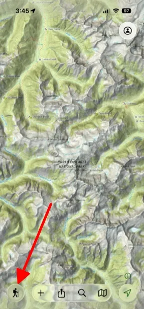 The Hike button in the bottom-left corner of the map