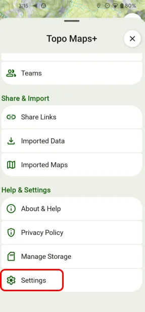 Settings in the menu