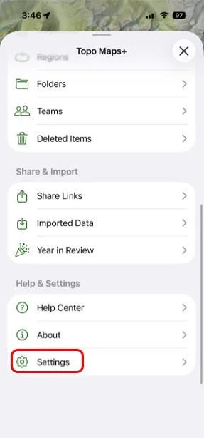 Settings in the menu