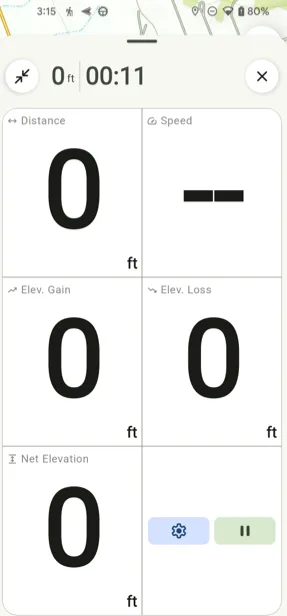Recording stats shown while a track is recording
