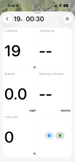 Recording stats shown while a track is recording