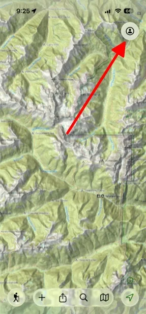 The Account button in the top-right corner of the map