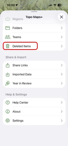 The Deleted Items row in the account menu