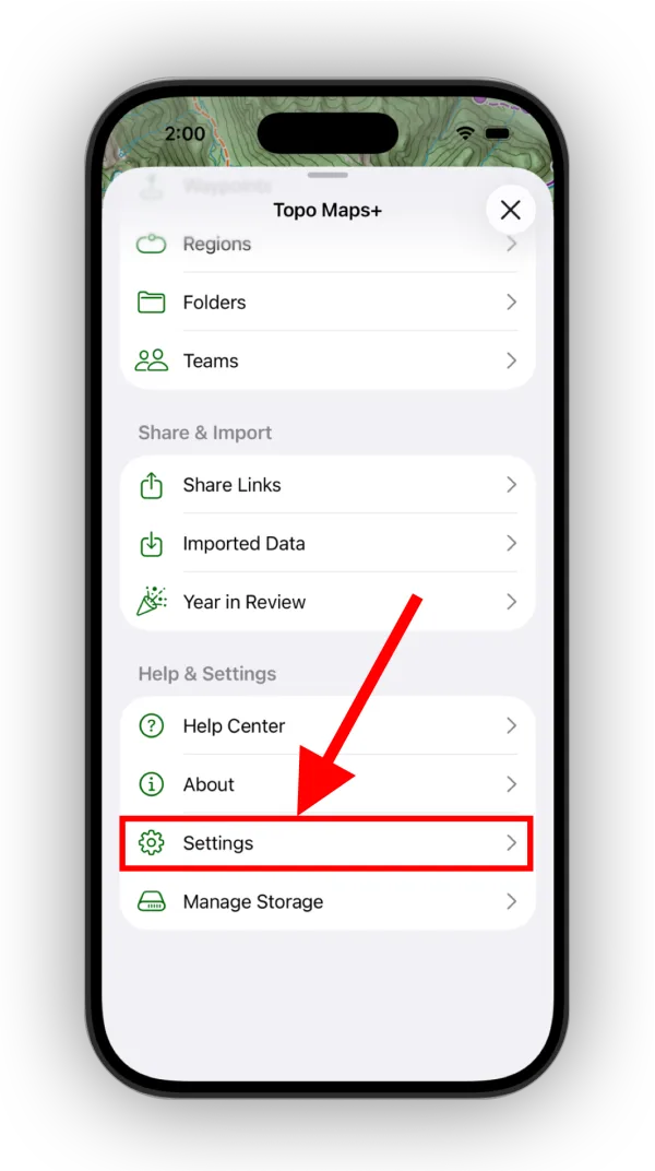 Settings in the account menu
