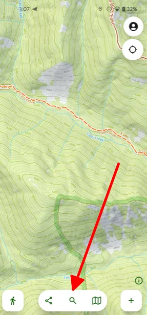 The Search button in the toolbar at the bottom of the map