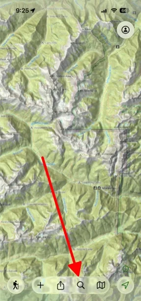 The Search button in the toolbar at the bottom of the map