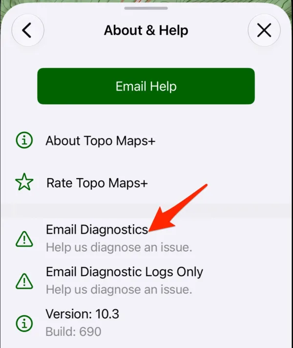 Email Diagnostics on the About & Help screen