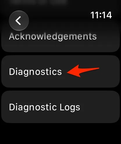 Diagnostics and Diagnostic Logs on the Apple Watch About screen