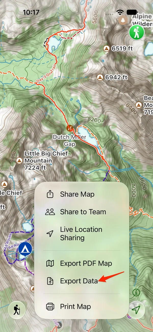 Export Data in the Share menu