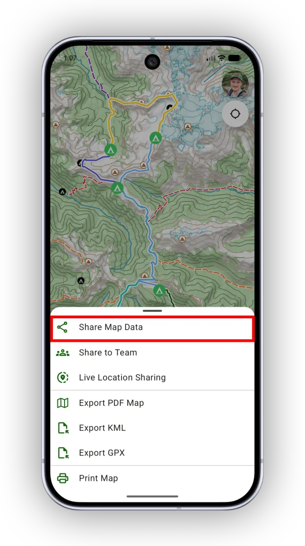 Share Map Data in the Share menu