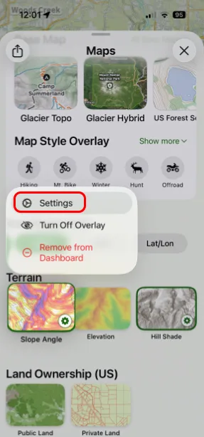 Opening the Slope Angle overlay settings