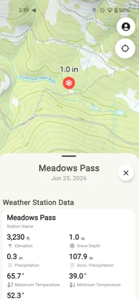 Weather station data for a SNOTEL station