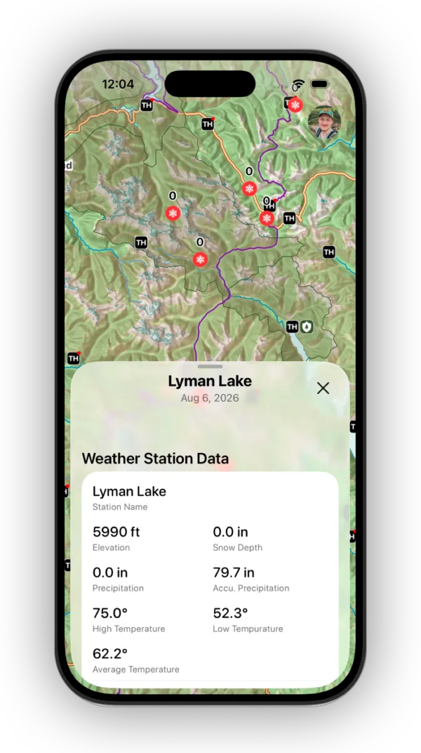 Weather station data for a SNOTEL station