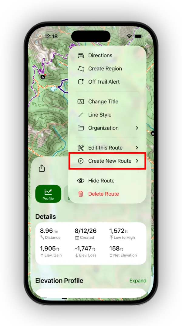 Create New Route in the More menu