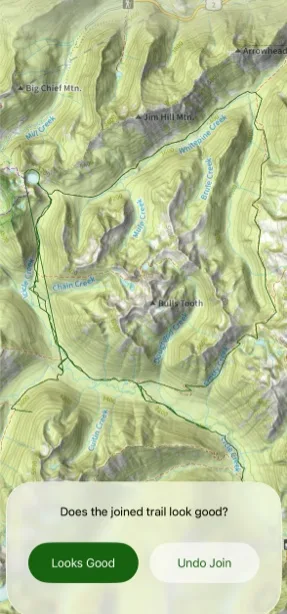 Confirming the joined route with Looks Good or Undo Join