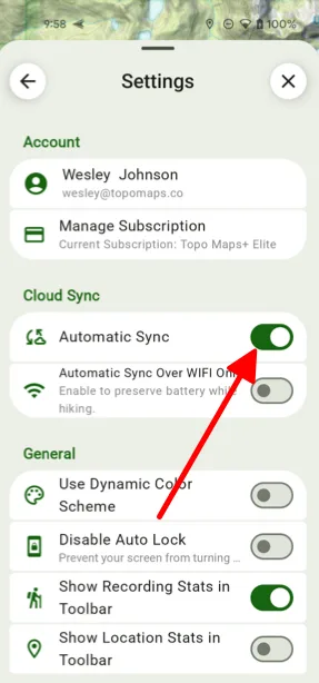 The Automatic Sync setting under Cloud Sync