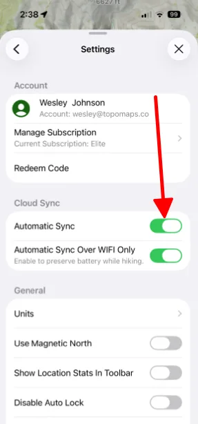 The Automatic Sync setting under Cloud Sync
