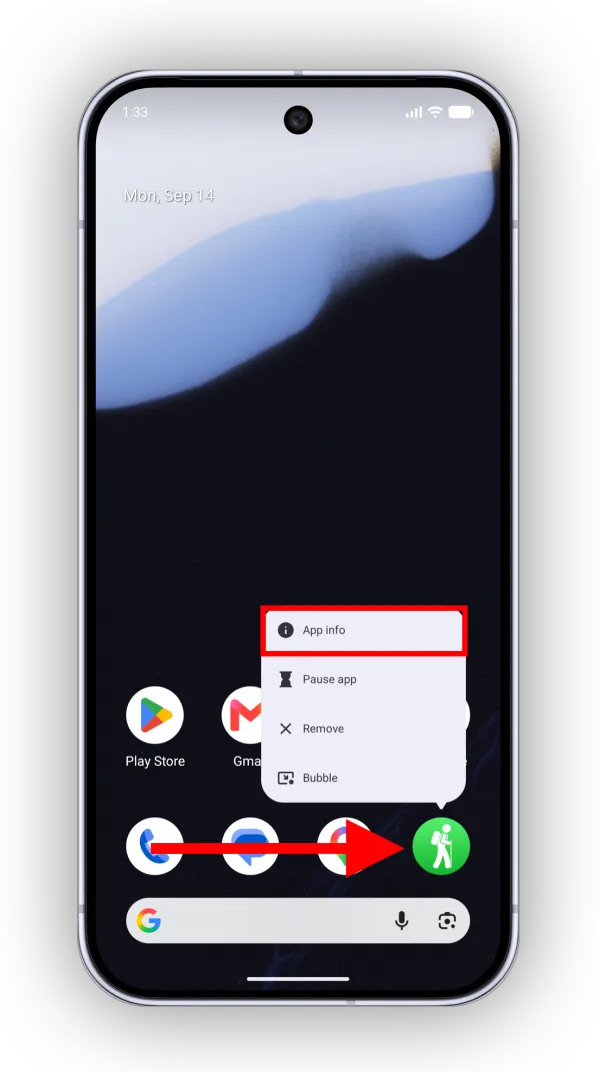 The App info option when touching and holding the Topo Maps+ icon