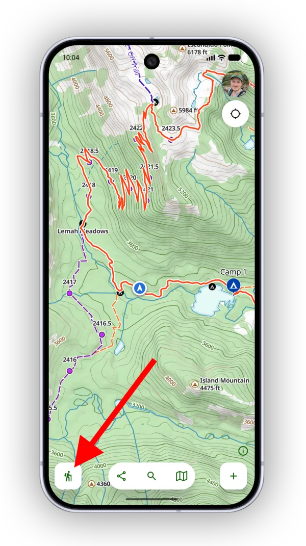 The Hike button in the bottom-left corner of the map