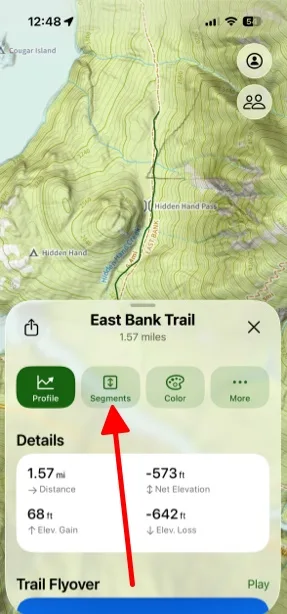 The Segments button in the sheet for a trail