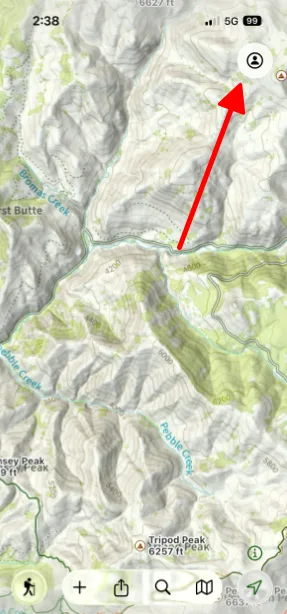The account button in the top-right corner of the map