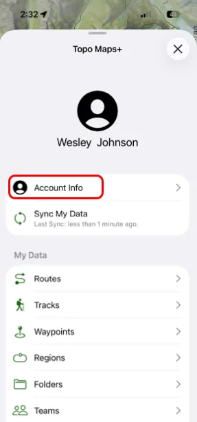 Account Info in the account menu