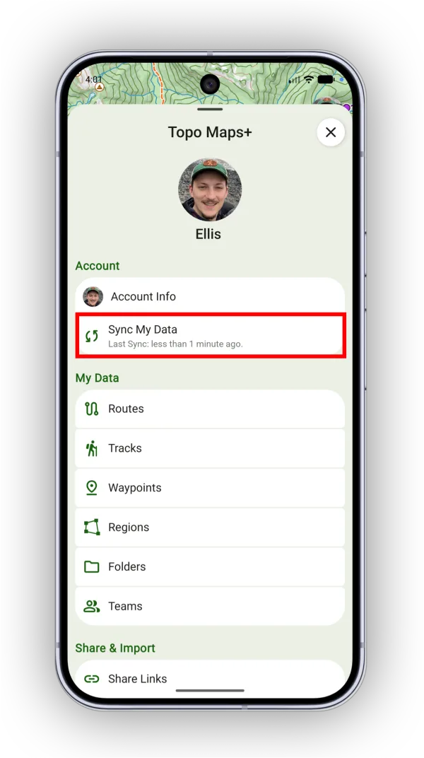 Sync My Data with the last sync time in the account menu